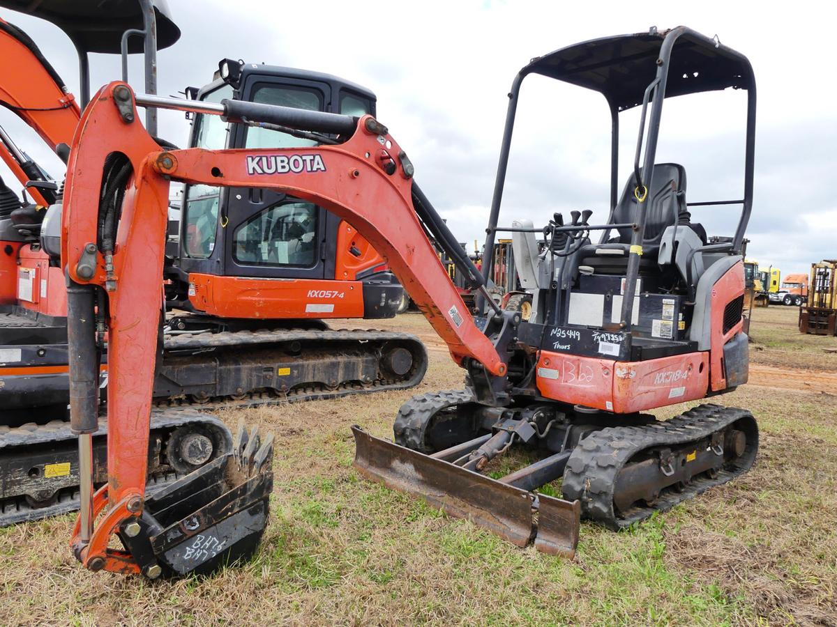 2017 Kubota KX018-4 Mini Excavator, s/n 40282: Meter Shows 3629 hrs