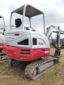 2015 Takeuchi TB230 Mini Excavator, s/n 130000568: Hyd. Thumb, Meter Shows