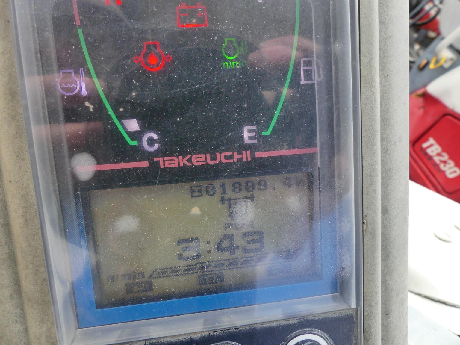2015 Takeuchi TB230 Mini Excavator, s/n 130000347: 4-post Canopy, Meter Sho