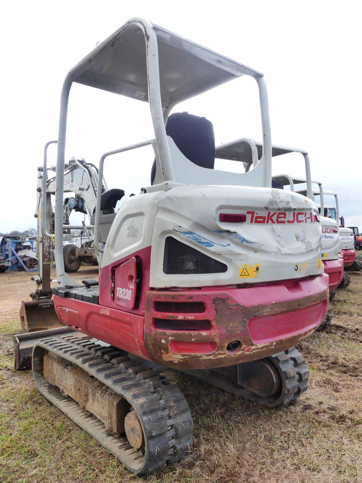 2015 Takeuchi TB230 Mini Excavator, s/n 130000347: 4-post Canopy, Meter Sho