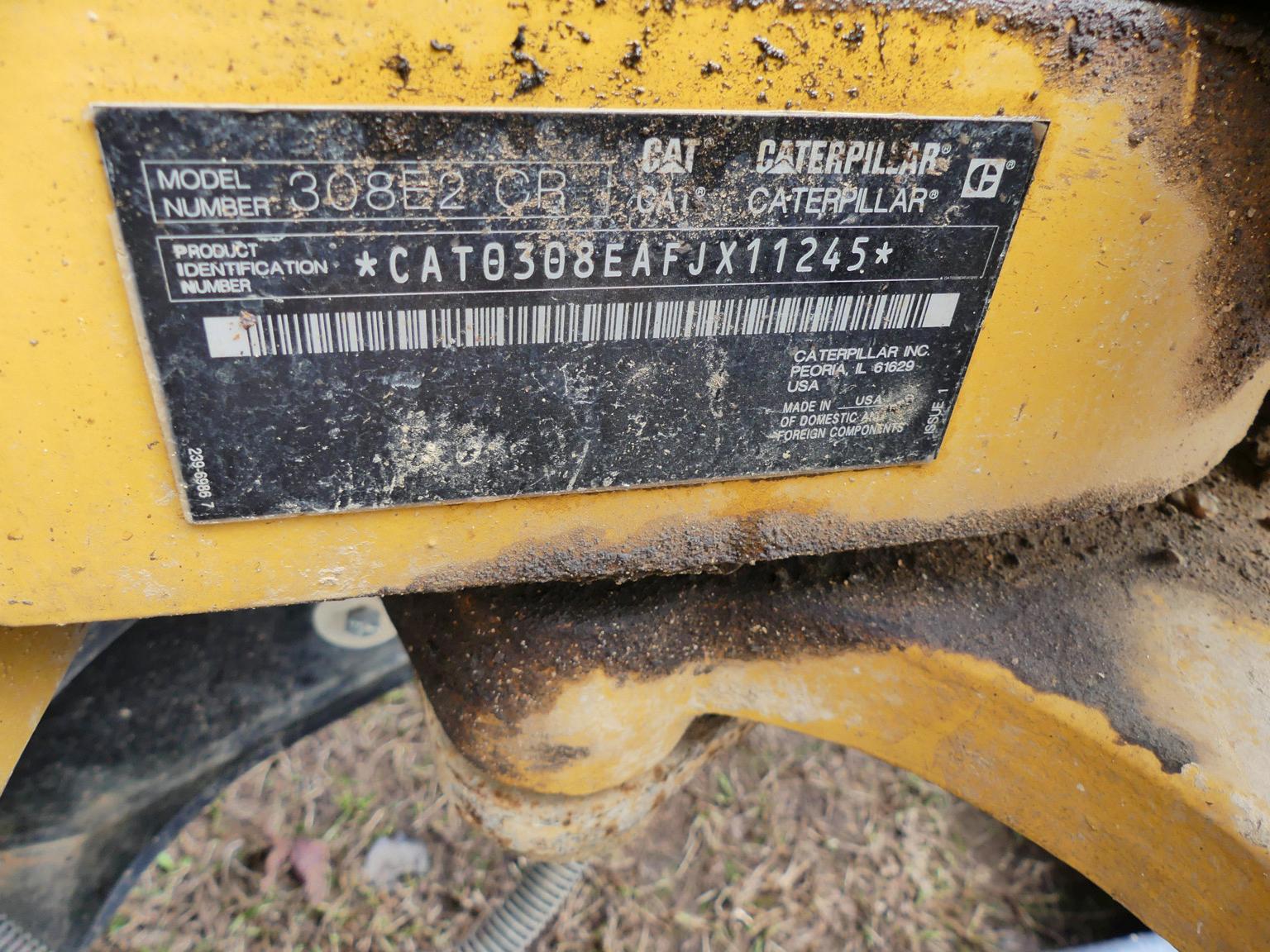 2018 Cat 308E Midi Excavator, s/n FJX11245: C/A, Hyd. Thumb, Meter Shows 24