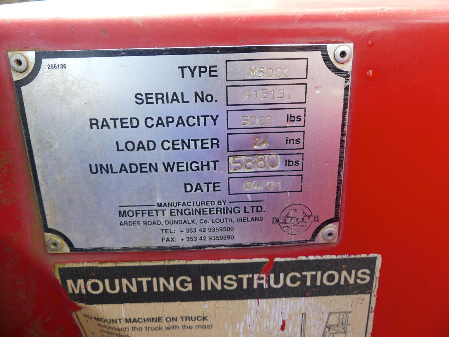 2001 Moffett M5000 Piggyback Forklift, s/n A15131: 3-wheel, Meter Shows 184
