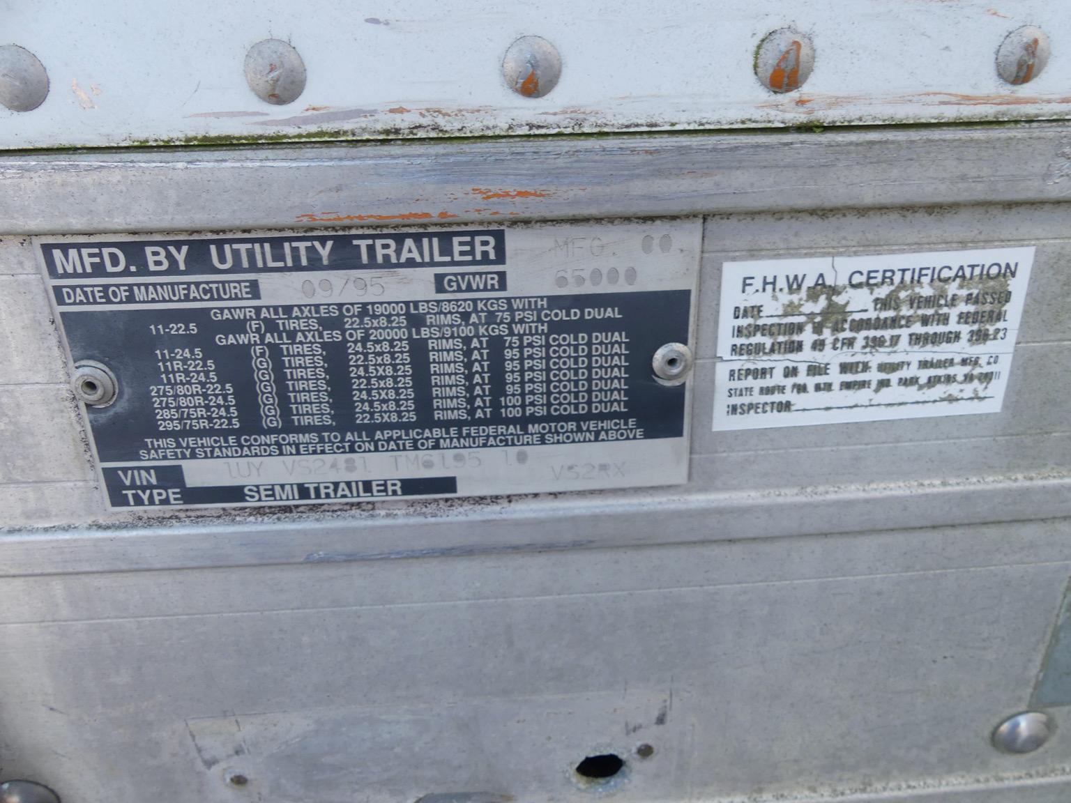 1995 Utility Reefer Trailer, s/n LUYVS248LTM619510 (No Title - Bill of Sale