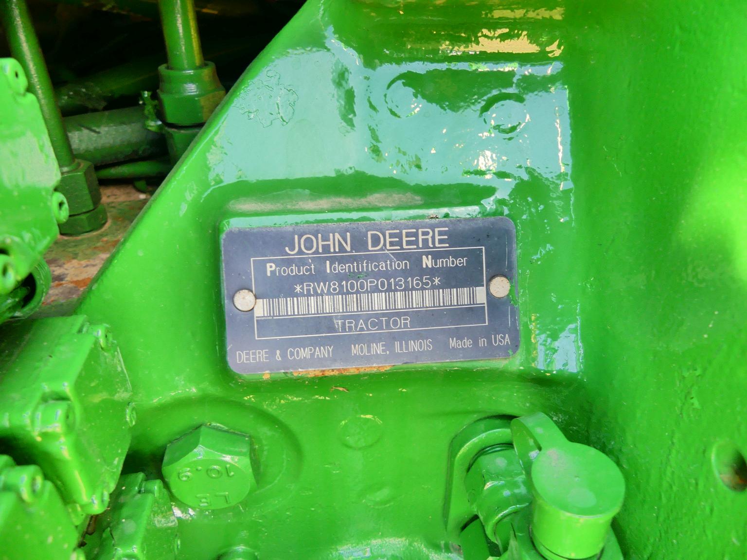 John Deere 8100 MFWD Tractor, s/n RW8100P013165: C/A, Trans. Issue