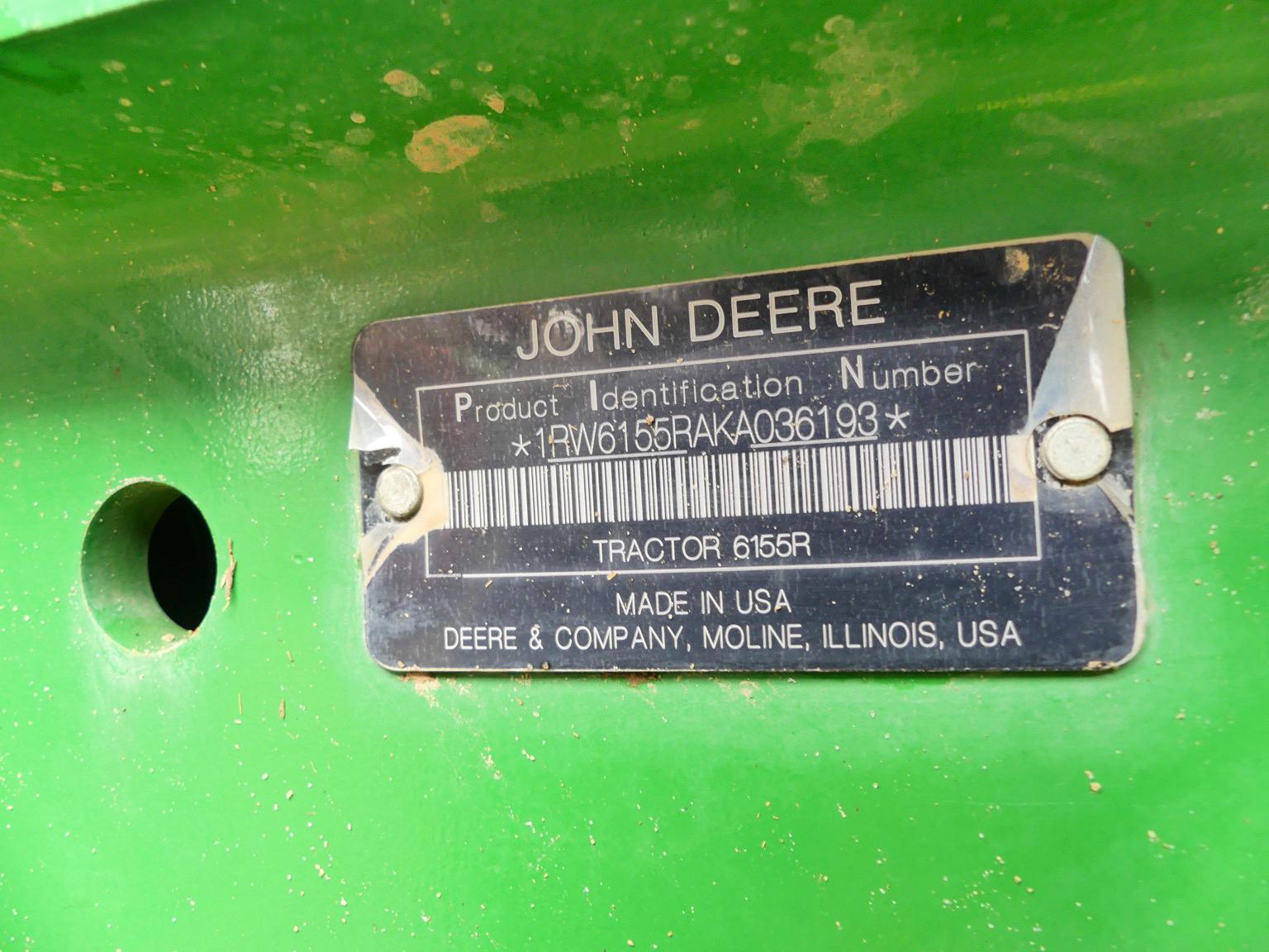 2018 John Deere 6155R MFWD Tractor, s/n 1RW6155RAKA036193: C/A, w/ GPS