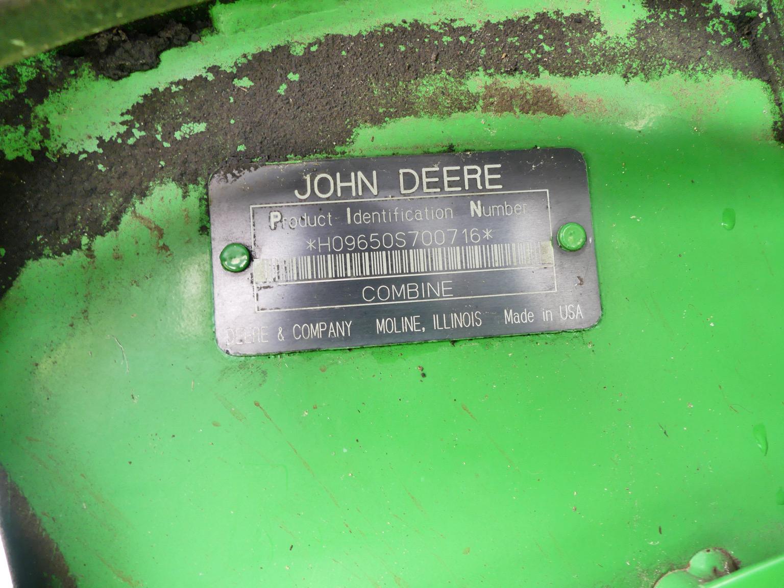John Deere 9650 STS Combine, s/n H09650S700716: Meter Shows 3298 Separator