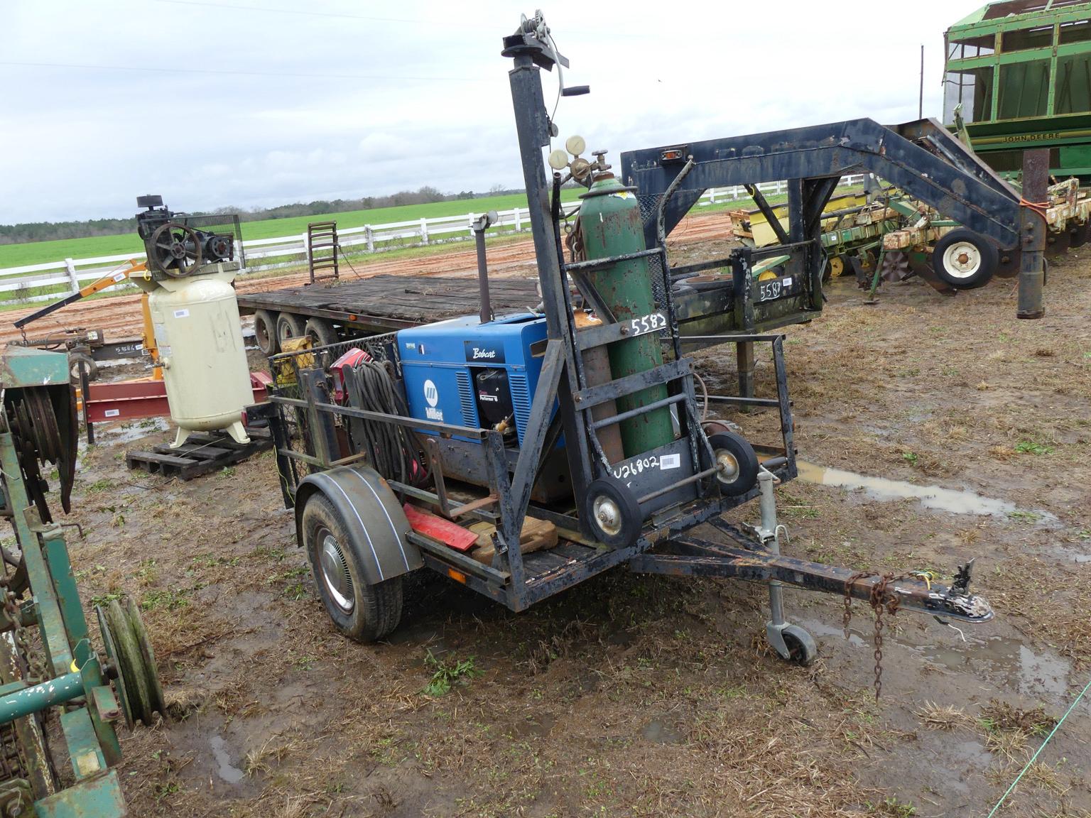 Service Trailer w/ Miller Welder, Air Hose, Vise, Torch Set w/ Wand (No Tit