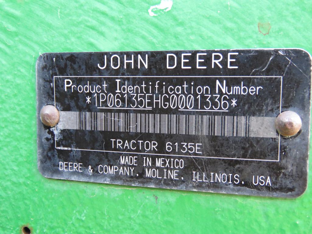 2016 John Deere 6135E MFWD Tractor, s/n 1P06135EHG0001336: Encl. Cab, PTO,