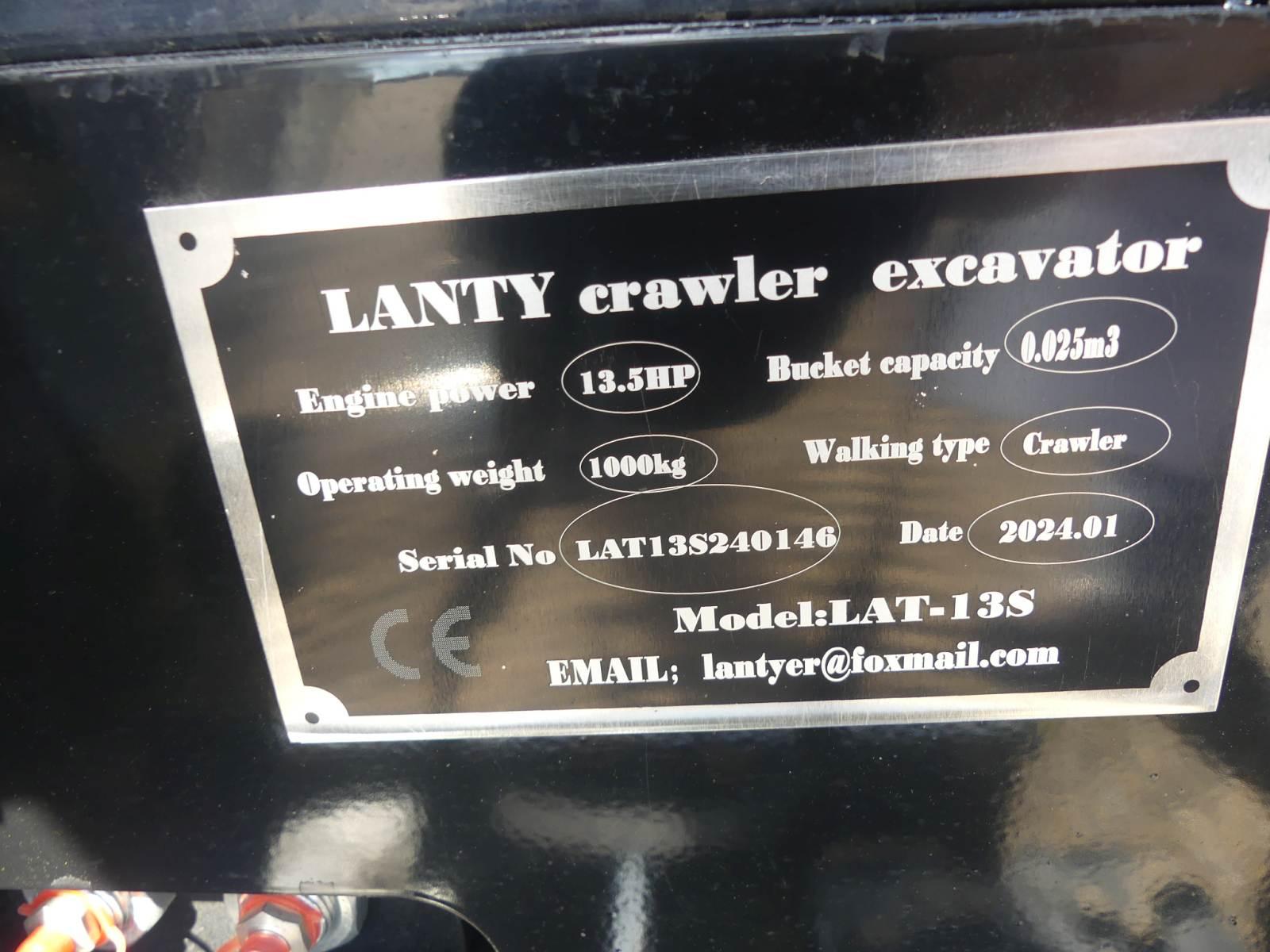 Unused 2024 Lanty LAT13S Mini Excavator, s/n LAT13S240146: Encl. Cab, Rubbe