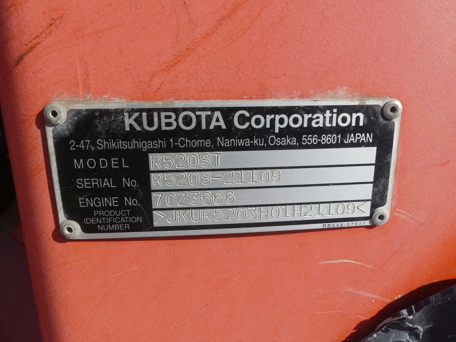 2013 Kubota R520ST Rubber-tired Loader, s/n 21109: Rollbar, GP Bkt. & Forks