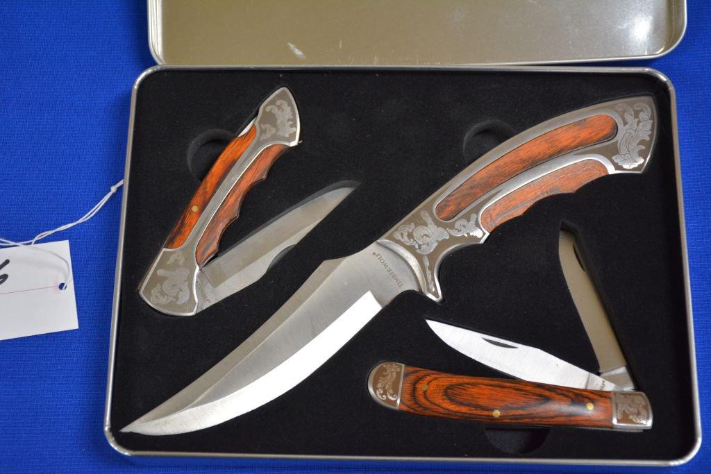 Timberwolf 3 Knife Set, #tw336, Ss Blade, Lock Blade, 2 Blade, 10" Knife W/