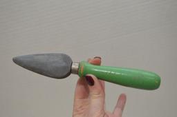 Green Handled Knife Hone And Glass Jar Food Chopper W/ Green Wood Ball