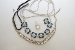 Asst Necklaces: Silver Tone & Crystal, 1 Blue Flower By Pennino