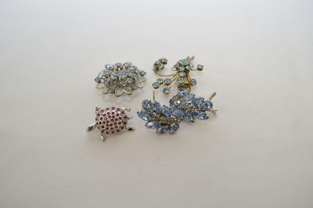 Asst Small Blue Crystal Brooches, One Jointed Turtle