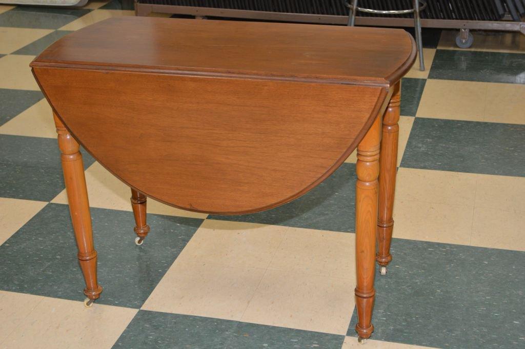 Walnut Drop Leaf Round Table W/ Spindle Legs