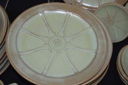 Frankoma Wagon Wheel Pattern Dish Set: Plates(12), Salads (8), Bowls (8), Cup & Saucer (8),
