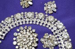 Clear Rhinestone Choker "vendome" Brooches And Clip Earrings