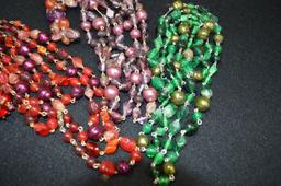 Lot Of Glass And Chain Long Necklaces, 2- Sets Of Earrings