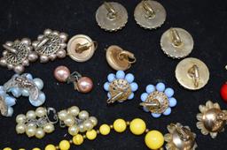 Asst Of Vintage Clip Earrings And Yellow Necklace