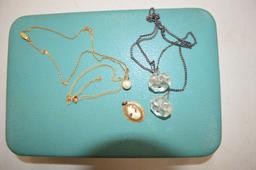 Vintage Cameo Pearl Necklaces, Crystal Lariat