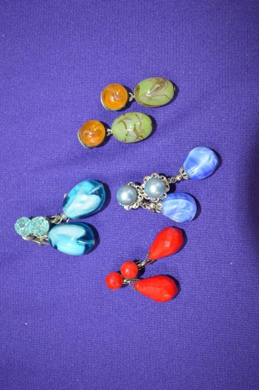 4- Pair Of Chunky Plastic/ Glass Earrings (trifari Dalsheim)