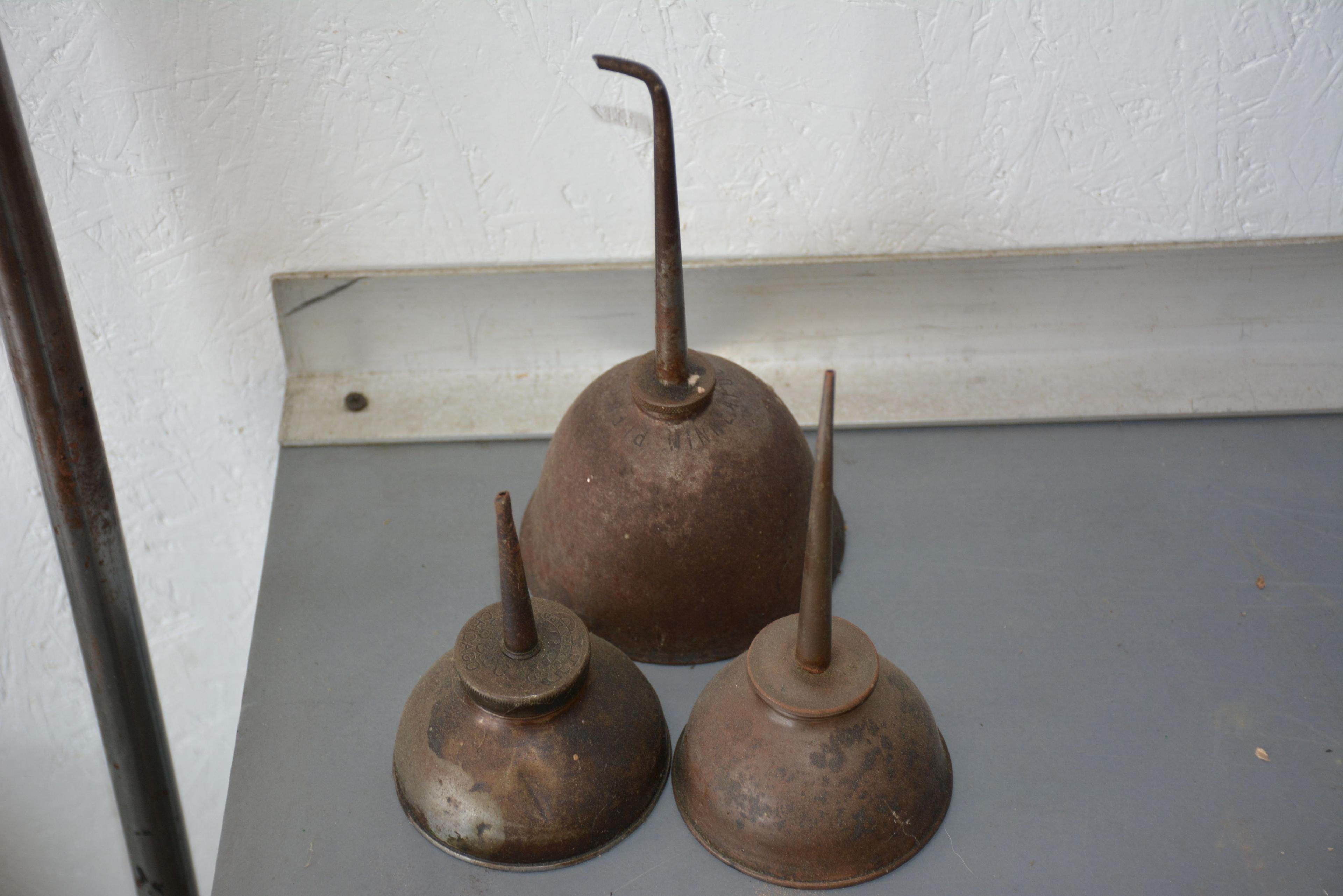 3 - Old Push-bottom Oil Cans, 1930s