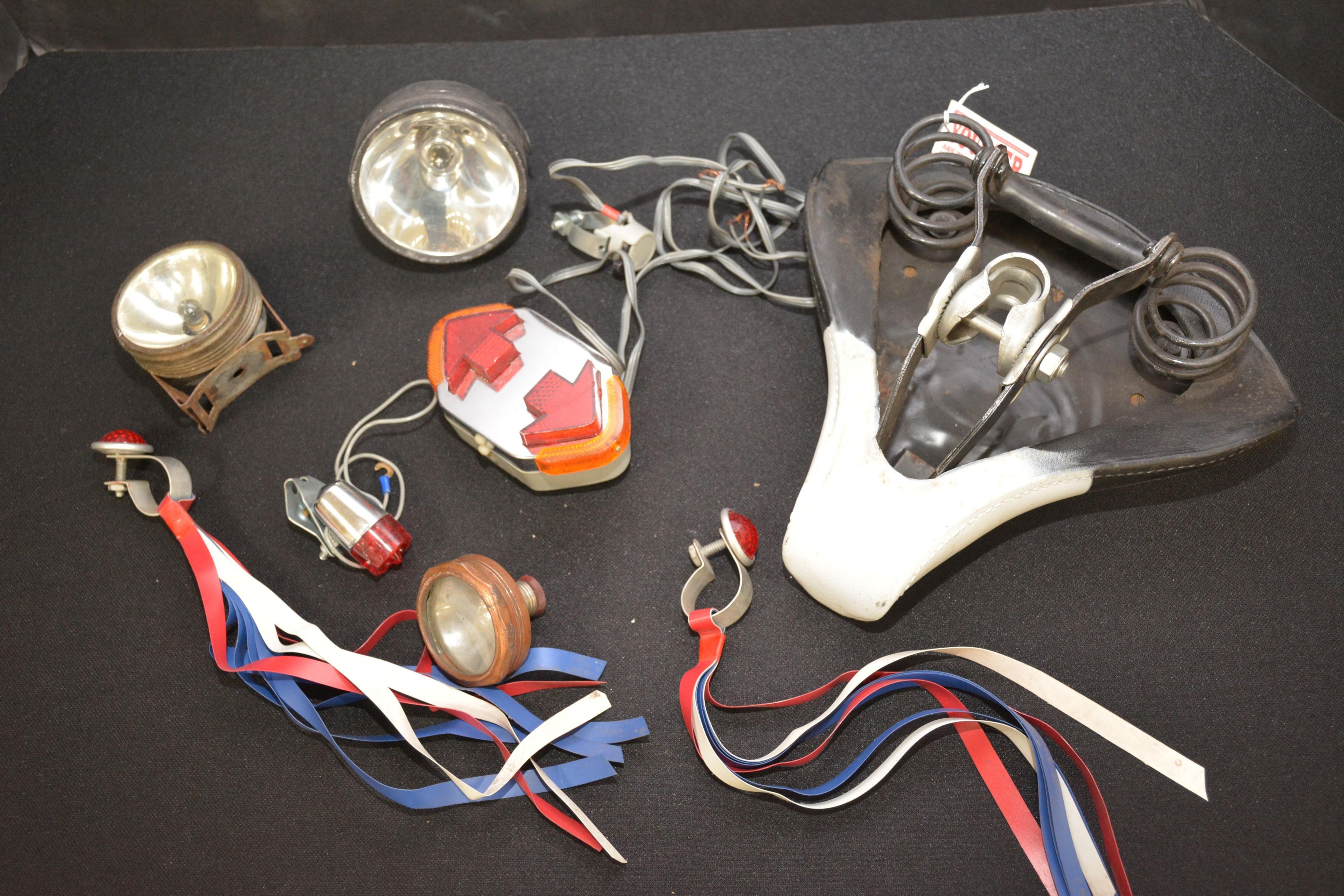 Lot Of Old Bicycle Parts; Lights, Etc…