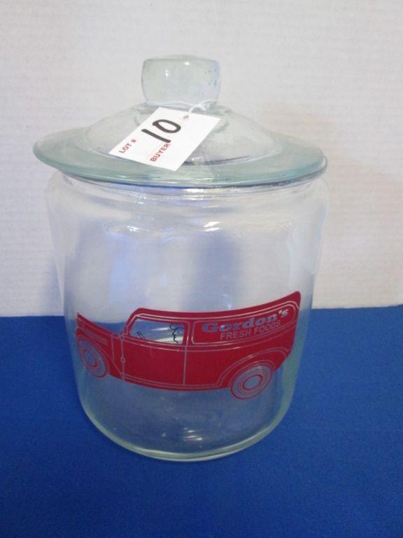 Gordon's Fresh Foods Store Jar W/ Lid 10" Tall