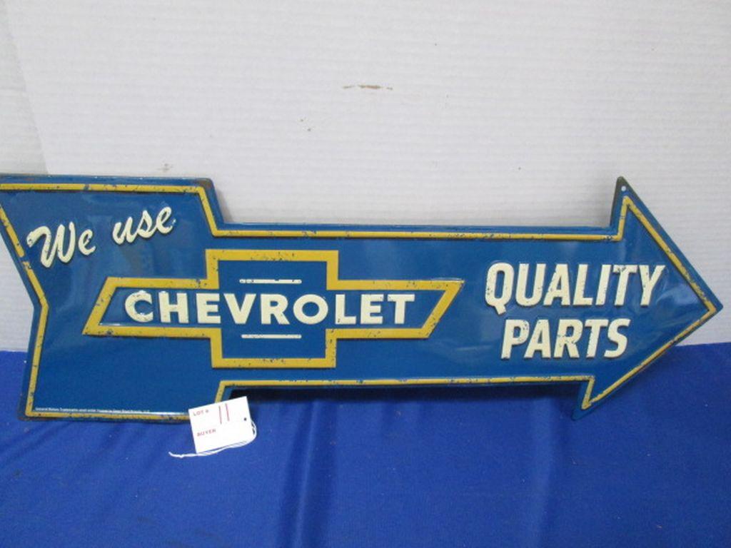 We Use Chevrolet Quality Parts Metal Sign 25.5" X 8.75"