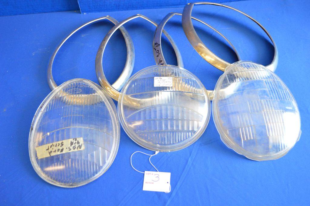 Lot Of Ford Lenses & Bezels, Twolite Headlamp, Ford Script