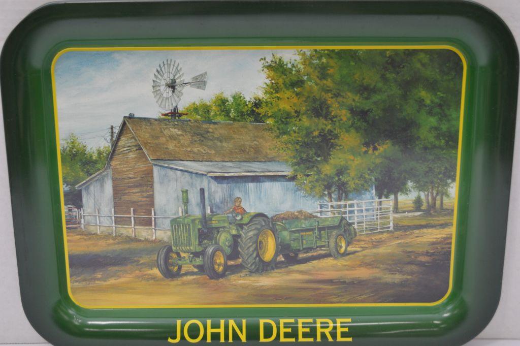 Pair of JD Metal Trays:  "Barnyard Chores" and  "Wash day" Moline, Illinois