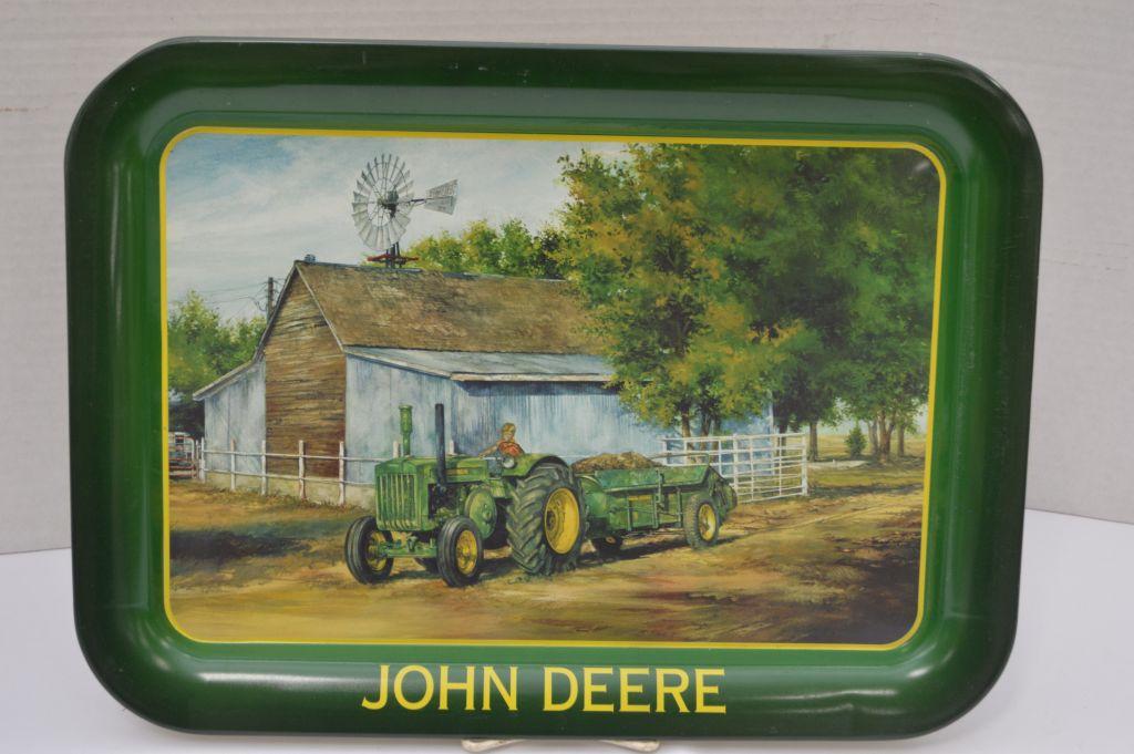 Pair of JD Metal Trays:  "Barnyard Chores" and  "Wash day" Moline, Illinois