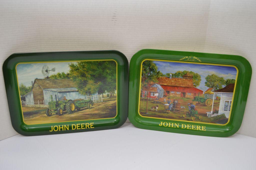 Pair of JD Metal Trays:  "Barnyard Chores" and  "Wash day" Moline, Illinois