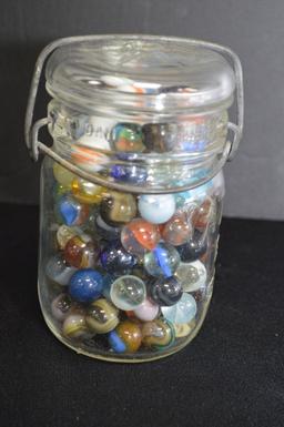Vintage Glass Jar of Marbles