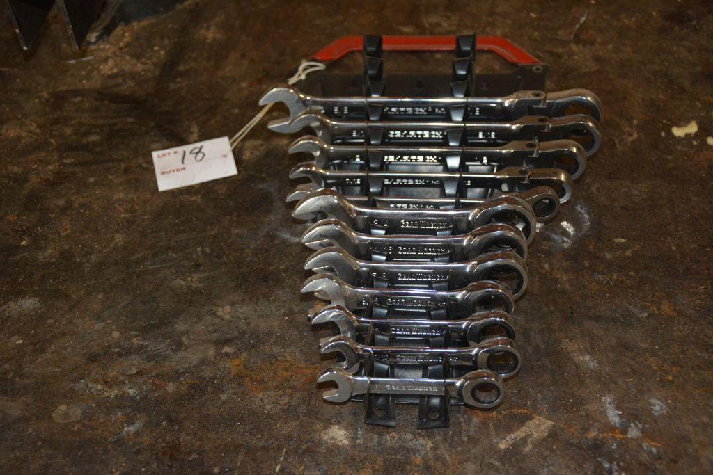 Set of 12 Open End Gear Wrenches, Some Gear Wrench Some Other, Some Flex He