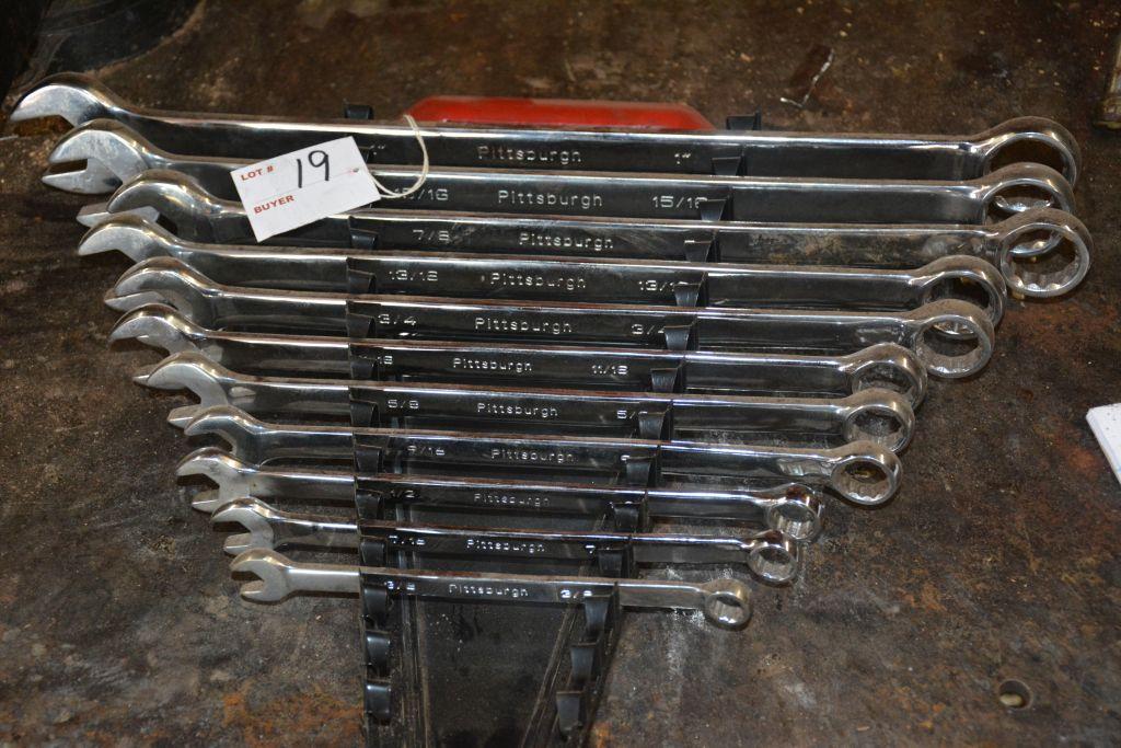 Set of 11 Pittsburgh Open End Wrenches, SAE, 3/8”- 1”, In Holder