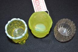 Group of Toothpick Holders: Yellow Opalescent Vaseline, Yellow w/ Daisy and