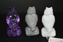 3 Pressed Glass Owls " Boyd" Figurines