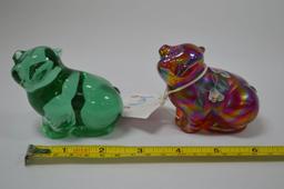 Pair Fenton Glass Pigs - 1 Hand painted and Signed Figurines
