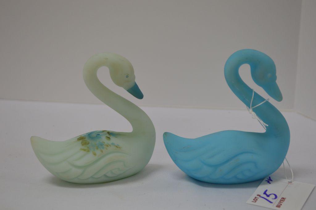 Pair Blue Custard Swans: 1  Hand painted and Signed