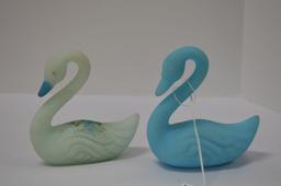 Pair Blue Custard Swans: 1  Hand painted and Signed