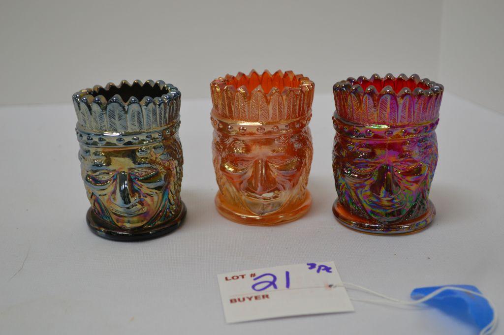 Set of 3 Carnival Toothpick Holders: Indian Pattern - Marked St. Clair, Joe