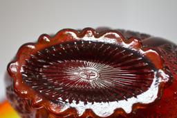 2 Amberina: 1 Hobnail Bowl 3 1/2" Thumbprint, 1 Red Pressed Basket by Fento