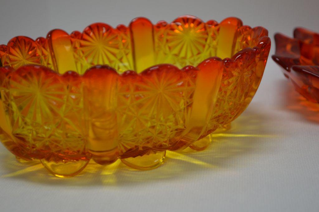 Group of Amberina: 1 Ash Tray/ Dish Star Pattern 8", 1 Oval Pressed Glass D