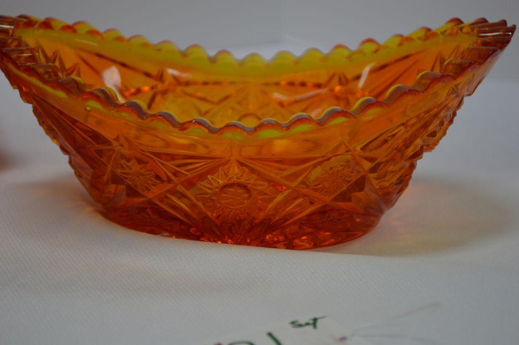 Group of Amberina: 1 Ash Tray/ Dish Star Pattern 8", 1 Oval Pressed Glass D