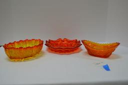 Group of Amberina: 1 Ash Tray/ Dish Star Pattern 8", 1 Oval Pressed Glass D