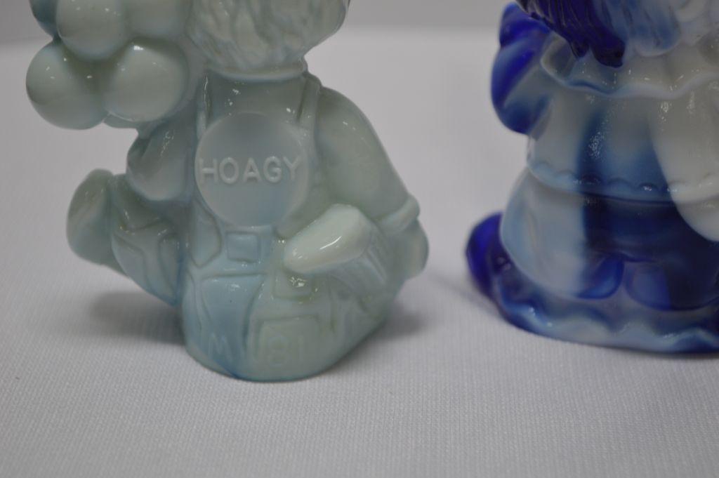 3 Glass Clowns: Black, 2 Blue Slag "Hobby and Hoagy"