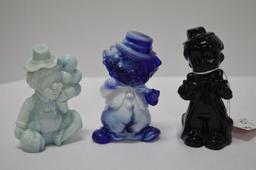 3 Glass Clowns: Black, 2 Blue Slag "Hobby and Hoagy"