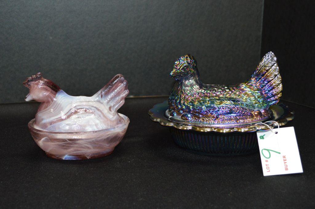 Hen on Nest, Purple Carnival by "Mosser Glass" Purple Slag