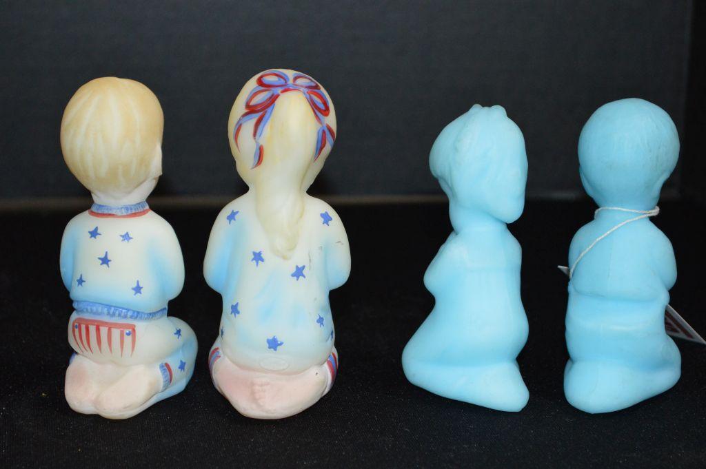 2 Pair Praying Boy and Girl Fenton: 1 Pair Hand painted and Signed